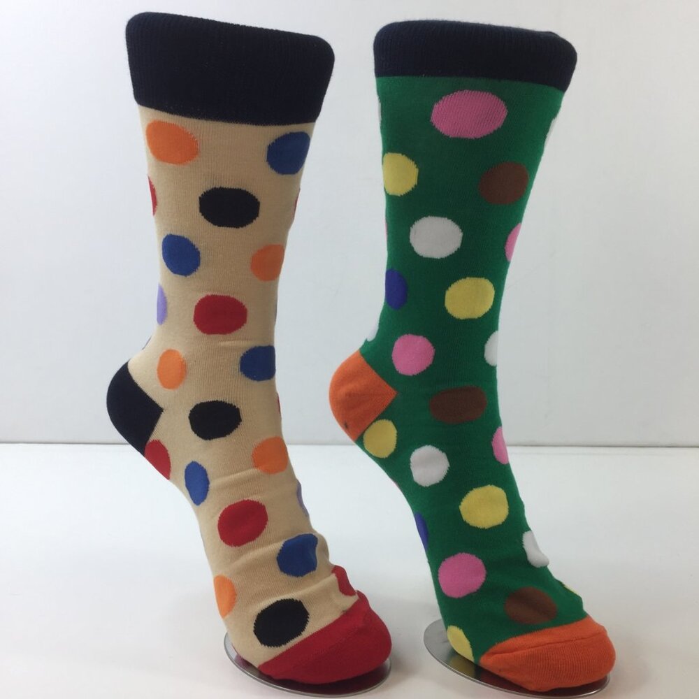 Womens Polka Dot Crew Socks 2 Pack Colorful Fun Green Beige Black